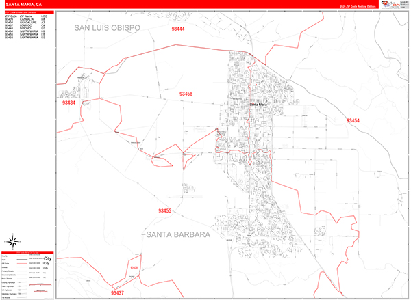 Santa Maria Zip Code Wall Map